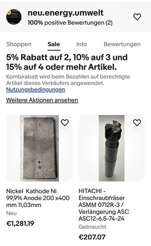Nickel kathode 9 anode - nickel,